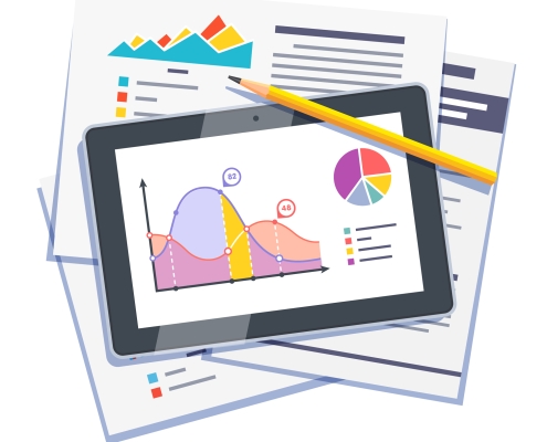 Statistical data abstract on paper and tablet